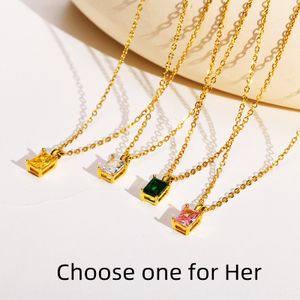 Dames Ketting Gepersonaliseerde en modieus Roestvast staal Vierkant Kubieke Zirkonia Hangertjes ketting met verlengde ketting Sieraden Feest Lahja yw17PN-1785