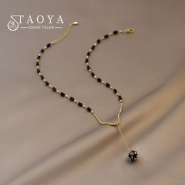 Colliers pour femmes collier pendentif boule de Zircon cristal noir pour dame