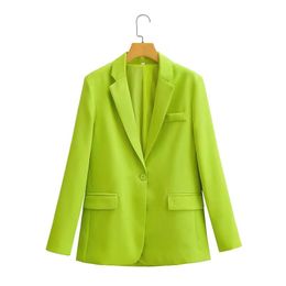La couleur vert fluo des femmes convient à un bouton col rabattu blazer ample SML