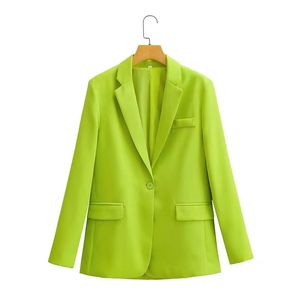 La couleur vert fluo des femmes convient à un bouton col rabattu blazer ample SML