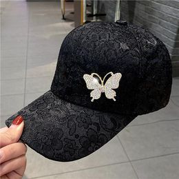 Nouveau chapeau de baseball pour femmes avec diamant papillon printemps et été océan style polyvalent chapeau de protection solaire chapeau