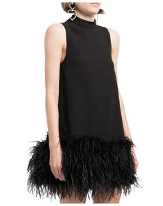 Nieuwe, luxe damesjurk met o-hals, mouwloze losse onderkant van struisvogelbont, mode-jurk SML