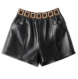 Nouveau short en PU pour femmes avec poche extensible taille haute avec pantalon à lettres noir blanc pour dame
