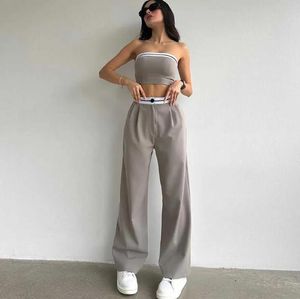 Nieuwe Spicy Girl Outwear sporttanktop voor dames met contrasterende kleur en hoge taille broek met wijde pijpen, casual set