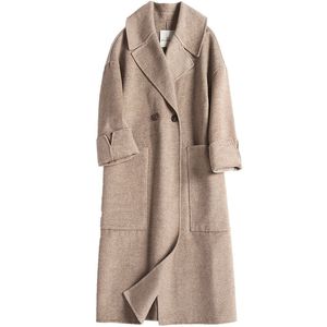 Manteau en laine pour femmes pour femmes col de costume de couleur euro-américaine lâche manteau en cachemire double face 201102