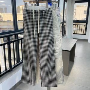 Pantalon à jambes larges à carreaux pour femmes, avec drapé ample et pantalon traînant au sol