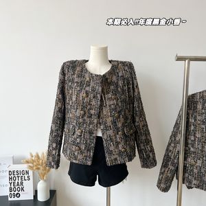 Vestes en laine tweed pour femmes, col rond, double boutonnage, noir et or, design à la mode, manteau XSSMLXL