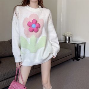 Vrouwen O-hals bloem appliqued schattige pullover sweater jumpers losse tops