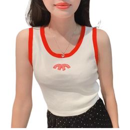 Dames O-Neck-logo borduurwerkkleurblok gebreide slanke taille zomertanks camis