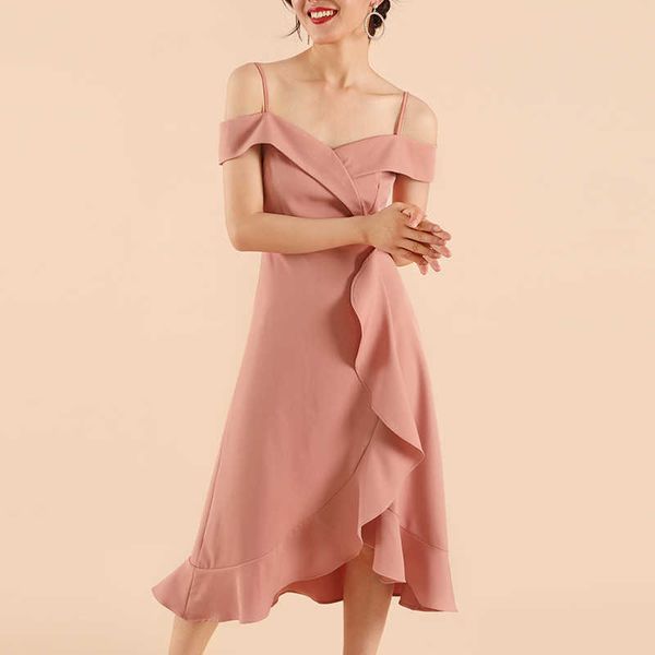 Vestido de fiesta con hombros descubiertos para mujer Moda Clubwear Lady Sexy Dinner Slim Pink Túnica Vestidos de noche elegantes 210608