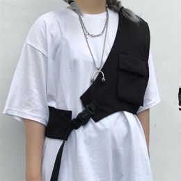 Dames One Shoulder Tactical Vest Functional Hip Hop Borst Rig Bag Mens Vintage Verstelbare Hellende Vaillet 210910