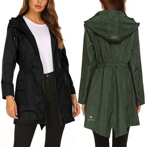 Veste d'extérieur imperméable pour femme vêtements mode coupe-vent dames automne et hiver taille mince mi-long alpinisme à capuche