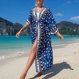 Robe extérieur pour femmes Cover Up Bikini Lace Pattern Printing Per Casservative One Piece Swimwear Open Front Retro Swimsuit