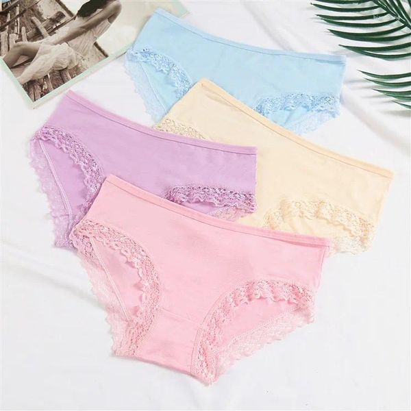 Bragas para mujer, 1 Uds., conjunto de ropa interior femenina de encaje dulce, lencería Sexy calada, bragas de satén de seda suave, calzoncillos acogedores para mujer