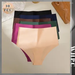 Women's Panties 10PCS High Waist Underwear Set Ice Silk Kit 10 Pieces Wholesale Female Seamless Briefs Lot Of Units
