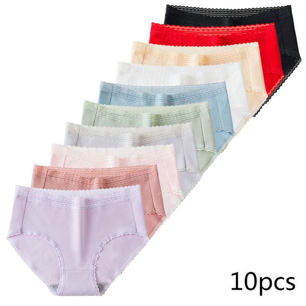 Culottes pour femmes 10 Pcs / lot Femmes Culottes Taille Haute Sous-Vêtements En Coton Pur Mignon Imprimé Sans Couture Mémoires Dames Minceur Culotte Plus SizeXXL 230420