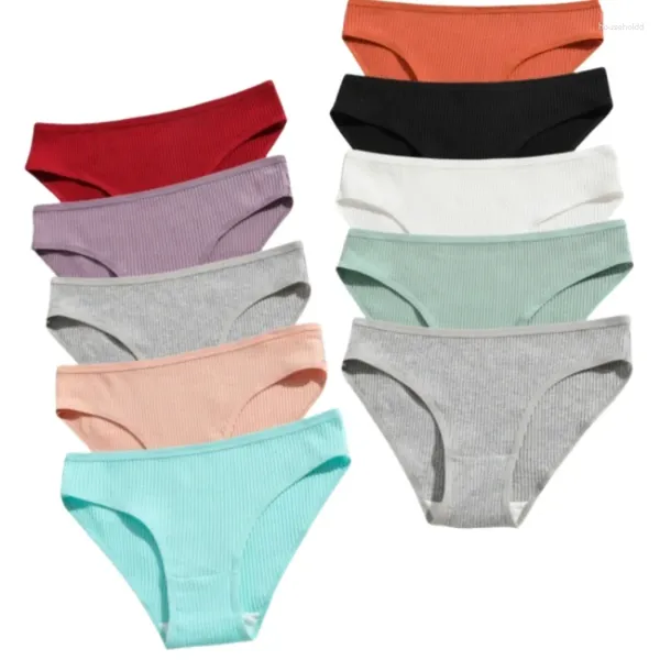 Culottes pour femmes 10pcs / set slips en coton dames taille basse sans couture pantys sous-vêtements de sport respirant bikini couleur unie sous-vêtements