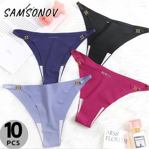 Culotte de femmes 10pcs / ensemble sexy bikini tentant sans couture de sous-vêtements féminin élasticité mince ceinture string dames lingerie solide