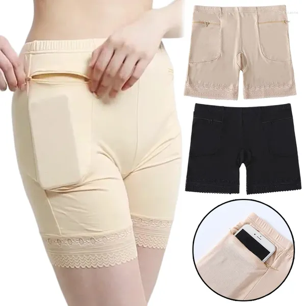 Pantes de femmes 1pc Pantalon de dentelle de sécurité en dentelle en coton avec poches hautes taille de grande taille.