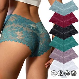 Dames Slipje 2023 Dames Sexy Kant Bloemenperspectief Uderwear Effen Kleur Intimates Boyshort Vrouwelijke V-taille Ademend Zachte Lingerie