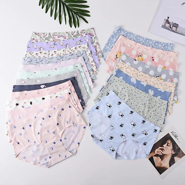 Culotte femme 28 couleurs / fille une pièce en soie glacée sans couture trou d'aération taille moyenne impression florale slips lingerie sous-vêtements mignons