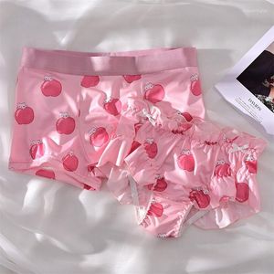 Bragas para mujer, 2 uds., lencería Sexy para parejas, boxeadores para hombres, ropa interior con estampado de nectarina, calzoncillos para amantes de las niñas y niños