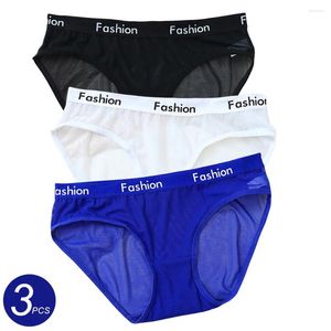 Bragas de mujer, 3 unidades/paquete, calzoncillos de nailon transparentes ultrafinos, ropa interior de gasa transparente con letras para mujer, cintura baja, M-XL