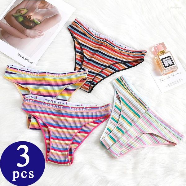 Bragas de mujer 3 unids/set ropa interior con letras de rayas de colores para mujer calzoncillos de cintura baja transpirables de algodón 2024