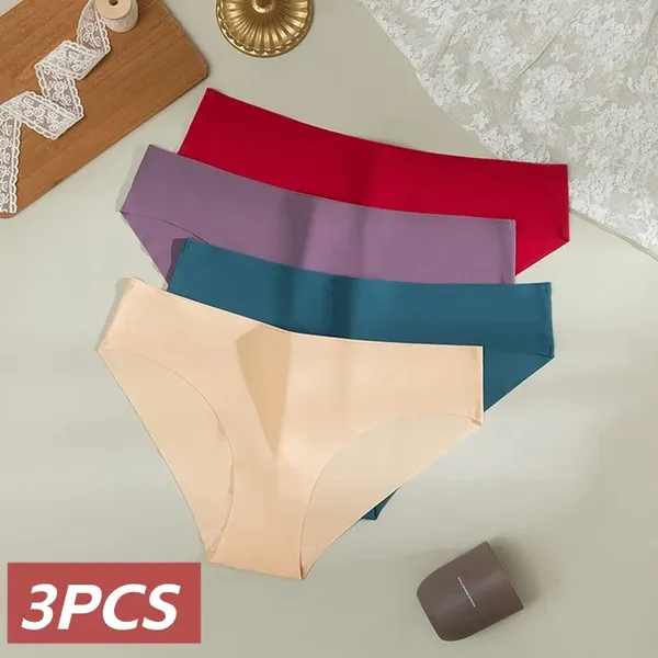 Culotte de femmes 3 pièces en soie solide sans couture en sous-vêtements féminins élasticité brutales respirantes pour les dames lingerie sexy quotidienne douce