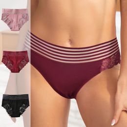 Damesslipje 3PCS Boxershorts Sexy Kant Transparant Ondergoed Lingerie Mid-Taille Ademend Holle Decoratief