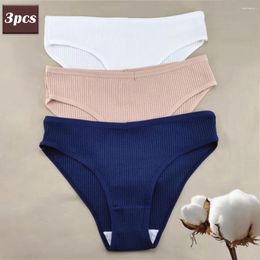 Bragas de mujer 3PCS Calzoncillos clásicos acanalados sólidos para mujer Algodón Transpirable Tiro bajo Caderas medio cubiertas Lencería Ropa interior de talla grande M-XXL