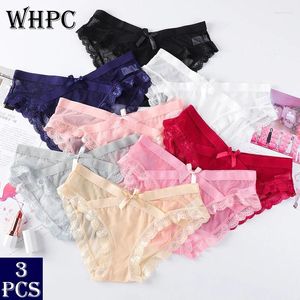 Culottes Femmes 3 pièces/lot dentelle Femme slips nœud sous-vêtements respectueux de la peau confortable pour Femmes élastique Lingerie Feminina