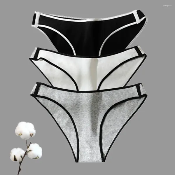 Bragas de mujer 3 piezas M-XL calzoncillos de algodón negro/blanco/gris mujeres sin costuras de tiro bajo femenino Color sólido ropa interior cómoda bragas diarias