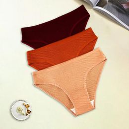 Culotte de femmes 3 pcs coton pur femme côtelée couleur solide taille sexy lingerie respirant double couches