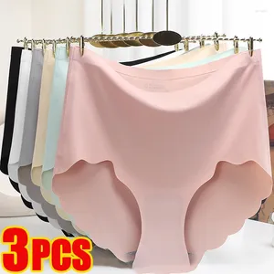 Culotte Femme 3pcs Couleur Solide sans couture pour femmes Wave Briefs Lingerie Lady Sexy Ruffle Ice Silk Panty Invisible Traceless Underpants
