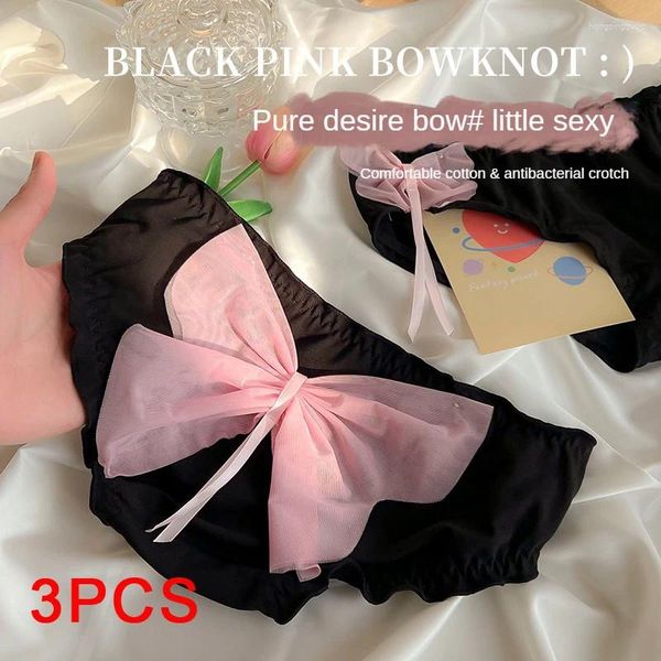 Bragas para mujeres 3pcs/set Big Bow Femenino Ropa de algodón dulce Mujer dulce y sexy altura mediana para mujeres malla íntima