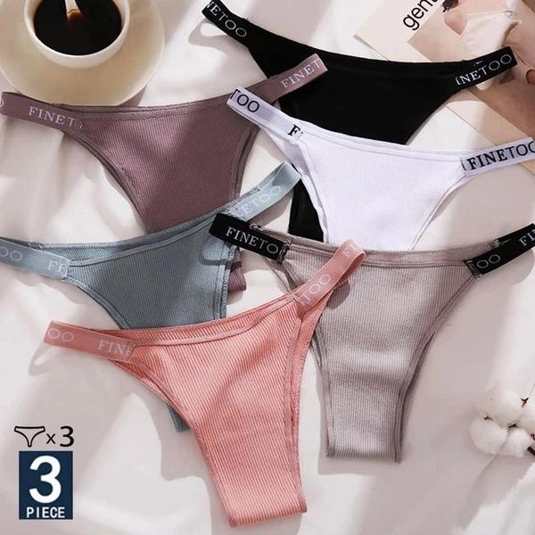 Culotte de femmes 3pcs / cote de coton semets femmes sous-pants féminins Sexy string pantys sous-vêtements couleurs solides lingerie intime