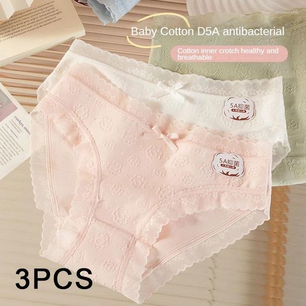 Brasas de mujeres 3pcs/set Pure Color Underwear Lingerie sexy de encaje medio de encaje para mujeres calzoncillos