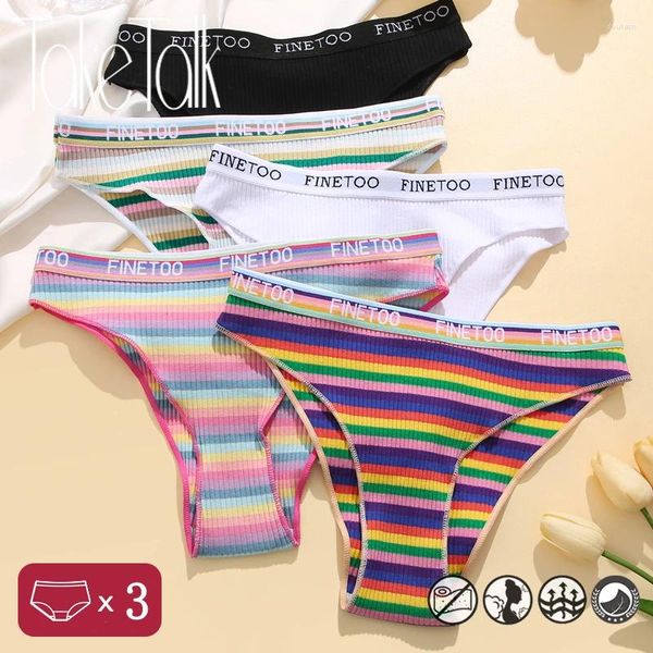 Pantidas para mujeres 3pcs/set mujeres coloridas calzoncillos de algodón de bajo altura rayas arcoiris