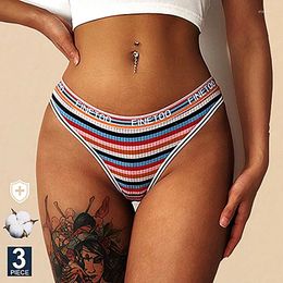 Culotte Femme 3pcs / Set Femmes Coton Coloré Stripe Sexy Sous-vêtements G-Strings Rainbow Strings Femelle Doux Respirant Intimates Lingerie