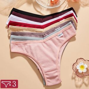 Bragas para mujeres 3pcs/set mujeres sexy waffle a cuadros algodón brasileño bajo cintura v forma bikini ropa interior suave y transpirable lencería femenina