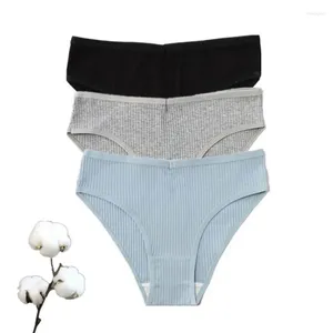 Culotte Femme 3pcs sous-vêtements en coton simple pour femmes côtelées couleur unie confort slips dames élastique respirant sport bikini m-xxl