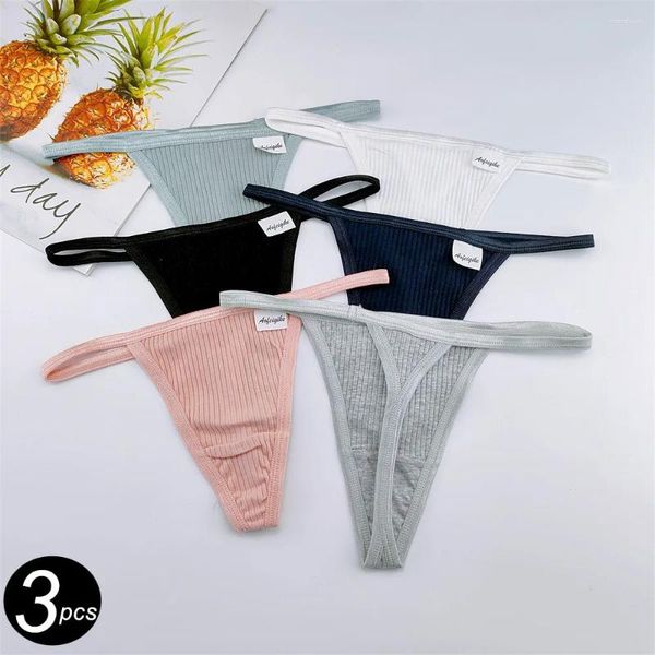 Bragas para mujer 3 piezas Simple Stripe T Back Mujeres Low Rise Tangas Lencería Deportes G-Strings Ropa interior femenina Tallas grandes