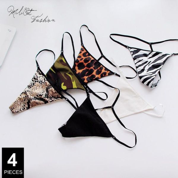 Bragas para mujer, 4 Uds., tangas y hilos G, conjunto de algodón, bragas femeninas con estampado sólido, ropa interior Sexy de cintura baja, lencería