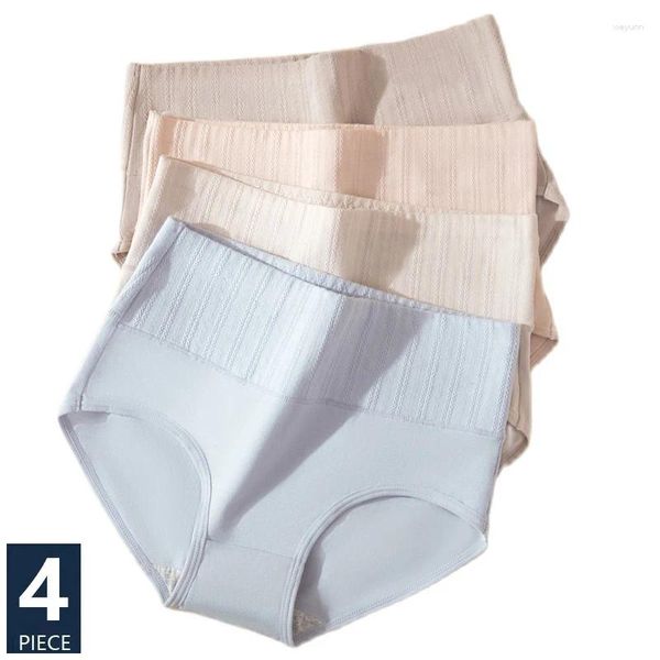 Culotte de femmes 4pcs / set hautement taille coton body wember shaper sous-vêtements filles respirant en taille de taille plus lingerie féminine