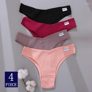 Culotte Femme 4pcs / Set Femmes Coton Brésilien M-XL Faible Taille Solide Couleur Sous-vêtements Dames Sous-vêtements confortables Filles Panty Intimates