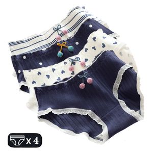 Bragas para mujer 4 Unids / set Bragas para mujer Ropa interior de algodón Calzoncillos para niñas Lencería sexy Estampado lindo Calzoncillos azul oscuro Tallas grandes Pantys 230516