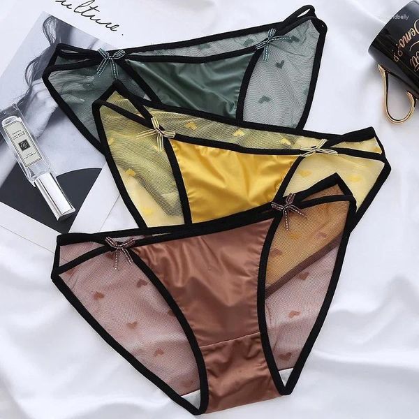 Bragas de mujer 5 colores/encaje suave mujeres transparente sexy encantador malla hueco arco calzoncillos cintura baja pantalones cortos invisibles tangas negras