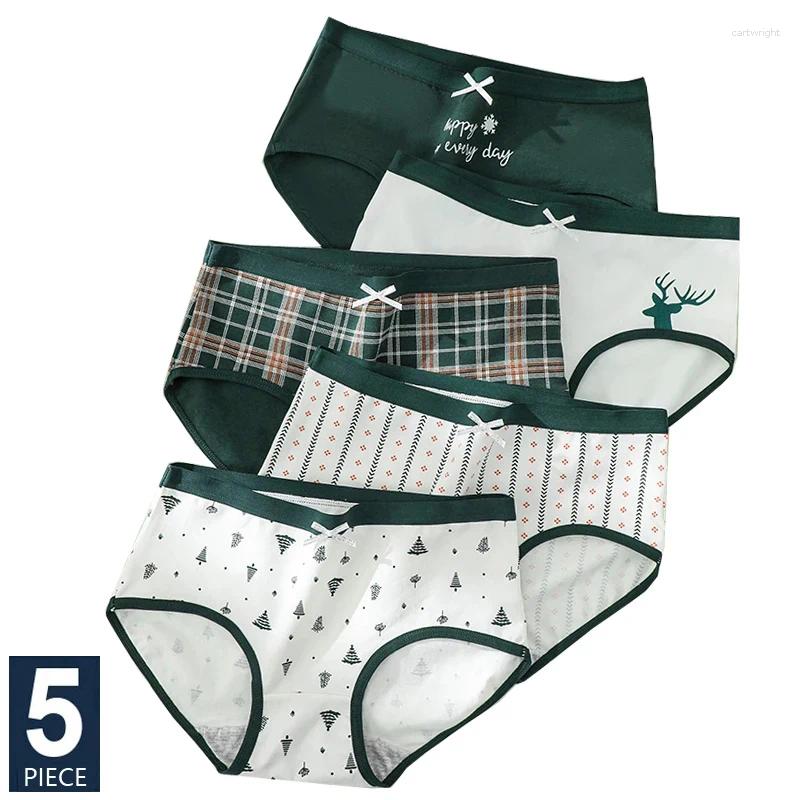 Frauenhöhe 5pcs/set Baumwolle Frauen atmungsaktive Unterwäsche niedliche Print Girls Slips sexy Taille Underpant
