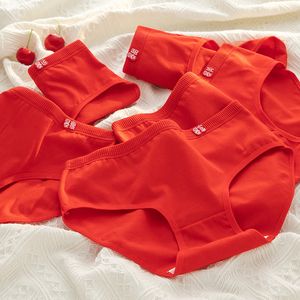 Bragas de mujer 5 Unids / set Ropa interior roja Bragas de algodón de mujer Calzoncillos femeninos Pantalones cortos transpirables Pantys de color sólido Lencería íntima sexy 230414